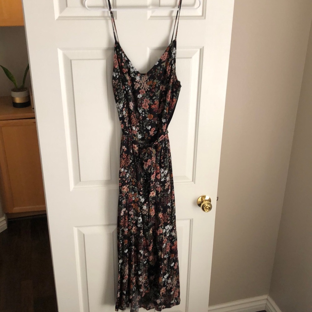 Abercrombie & Fitch Black Floral Asymmetrical Slip Dress